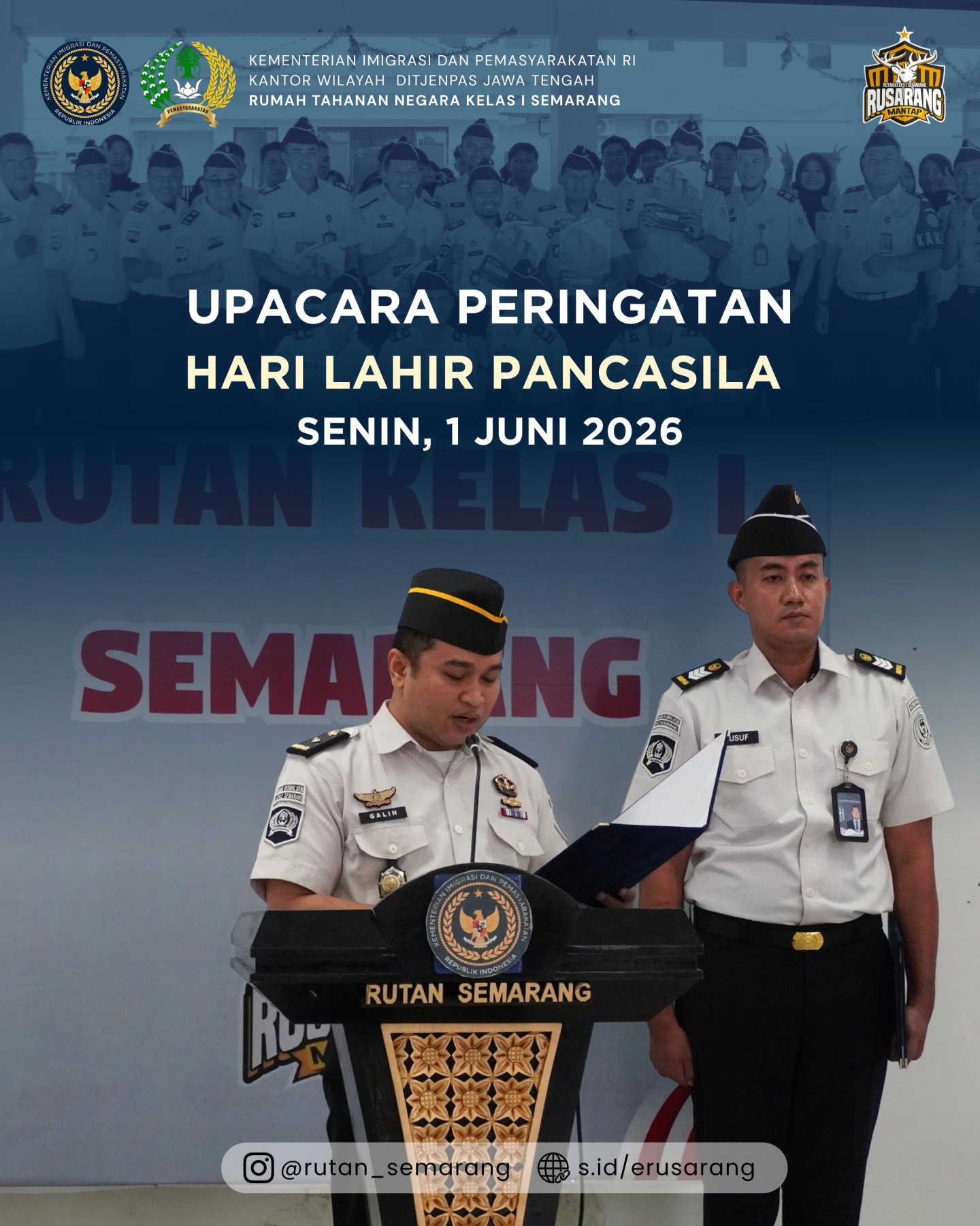 Rutan Kelas I Semarang Gelar Upacara Peringatan Hari Lahir Pancasila 2026